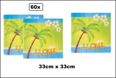60x Servetten Tropical Aloha 33cmx 33cm - Hawai Thema feest tropisch festival