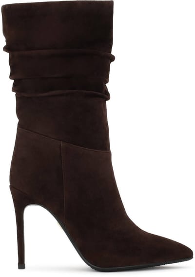 Brown suede boots with a slender heel