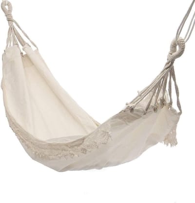 Kampeerhangmat - Reishangmat - Buiten Ontspannen - Handgemaakt Macramé - 200x80 cm - Wit