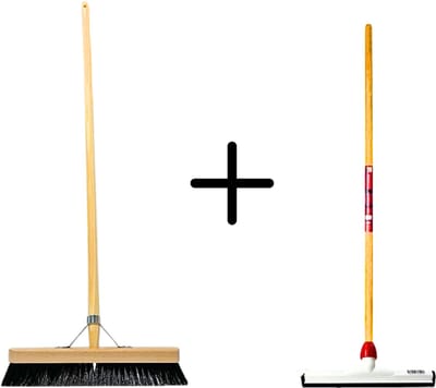 Synx Tools Paardenhaar 40cm + Vloertrekker Kunststof 35cm met Steel 120cm – Zaalveger – Vloerreiniger – Natuurrubber – Zachte binnenbezem met steel 160cm