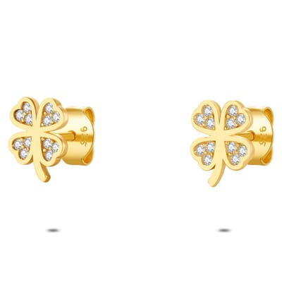 Twice As Nice Oorbellen in 18kt verguld zilver, klavertje, zirkonia