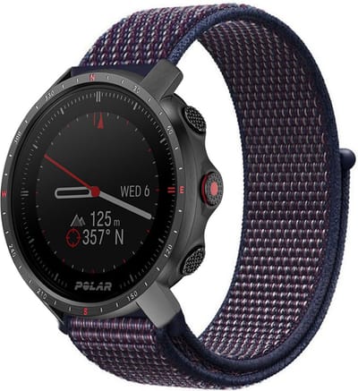 Strap-it Nylon smartwatch bandje - geschikt voor Polar Grit X / Grit X Pro / Vantage M / M2 / M3 / V3 - paars-blauw