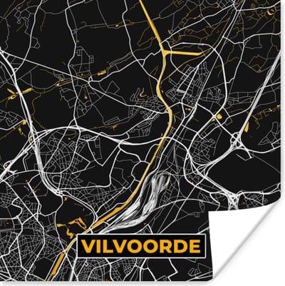 Poster Stadskaart - Vilvoorde - Goud - Plattegrond - Kaart - 100x100 cm XXL