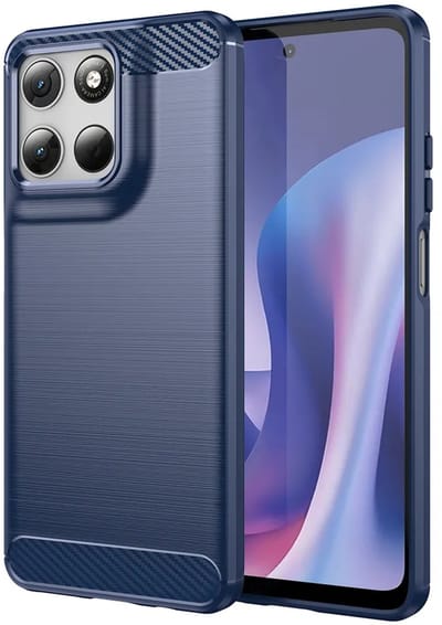 MobyDefend Hoesje - Geschikt voor Motorola Moto G67 / G77 / G87 - TPU Backcover - Geborstelde Metaal & Carbon-Look - Blauw