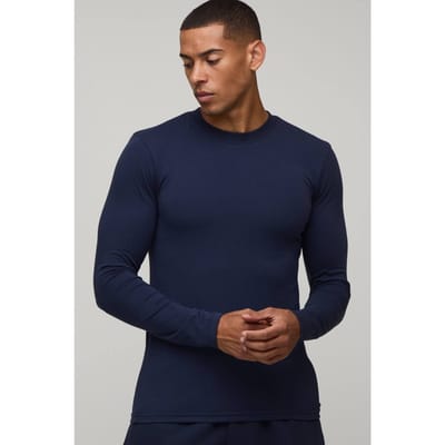 Essentieel Muscle Fit Shirt Met Lange Mouwen | Navy | Size XS