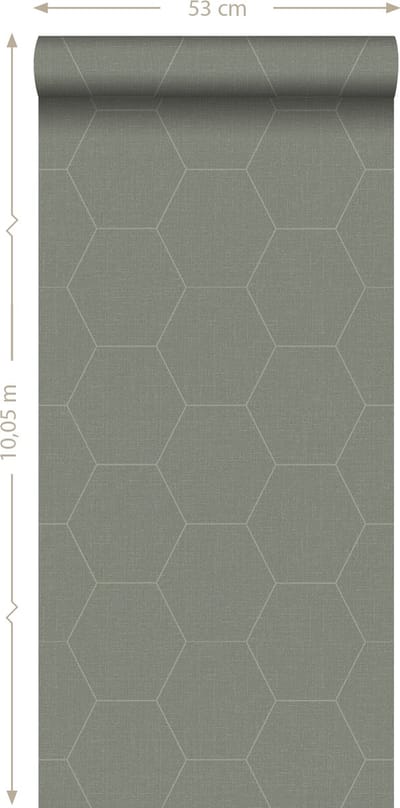 Proefstaal ESTAhome behang hexagon vergrijsd olijfgroen - 26.5 x 21 cm - 148751-S