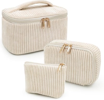 Toilettassen Dames Cosmetische Tassen 3-delige Bloemenmotief Toilettassen, Toilettassen, Cosmetische Tassen, Draagbare Cosmetische Tassen, Toilettassen, Grote Maat Dames Meisjes, Beige, Modern