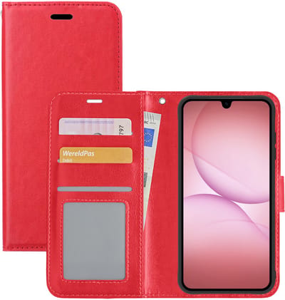 Hoesje - Met Pasjeshouder - Geschikt voor Samsung Galaxy A17 - Luxe Bookcase Portemonee - Flip Case - Kunstleer Book Case - Flipcase - Book Cover - Walletcase - Portemonneehoes - Rood