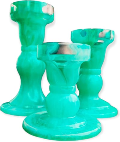 Resin Art JR: Set van 3 kandelaars ( Green, White & Pearl Gold)