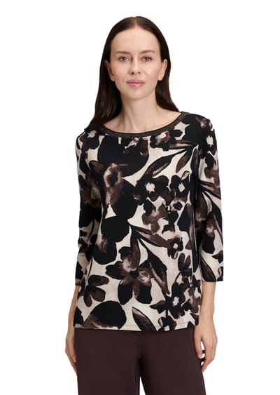 Bloemenshirt van dicht structuurmateriaal - beige / bruin - Gr. 44 van Goldner Fashion