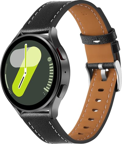 Strap-it 'One Push' leren bandje 20mm - geschikt voor Samsung Galaxy Watch 3 41mm / 4 (Classic) / 5 (Pro) / 6 (Classic) / 7 40mm & 44mm / Active / FE - Amazfit GTS 1-2-3-4 / Bip U (Pro) / Bip 3 (Pro) - Polar Ignite / Unite (zwart)