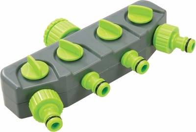 Silverline 4-weg waterverdeler - schakelbaar - grijs/groen - past op meeste tuinkranen