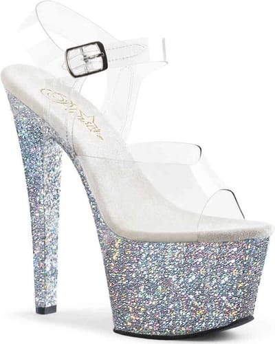 Pleaser - SKY-308LG Sandaal met enkelband, Paaldans schoenen - Paaldans schoenen - 38 Shoes - Zilverkleurig/Transparant