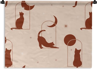 Wandkleed - Wanddoek - Kat - Sterren - Patronen - 60x45 cm - Wandtapijt