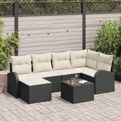 vidaXL Bankstel met kussen met opslag 7 pcs Zwart en Wit poly rattan