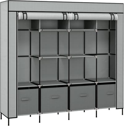 Merax - Stoffen Kledingkast Met Kleiderstang En Lades - Opvouwbare Kledingkast Met 10 Vakken En Stofhoes - Donkergrijs Voor Slaapkamer Of Hal 166x42x169 Cm