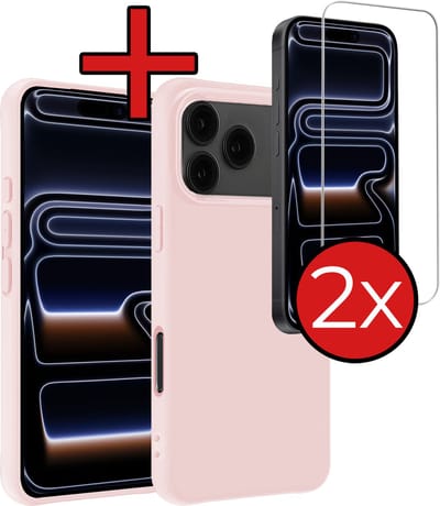 Hoesje - Met 2x Screenprotector - Geschikt voor Apple iPhone 17 Pro Max / 18 Pro Max - Sterk & Shockproof - Telefoon Hoes - Back Cover - Siliconen Case - Telefoonhoes - Lichtroze