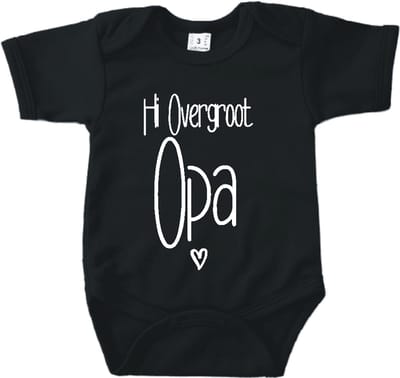 Baby romper met tekst zwangerschap aankondiging | Hi overgroot opa met hartje | Zwart | korte mouw | maat 56 cadeautje zwangerschap aankondiging bekendmaking | Cadeautje 100% katoen.