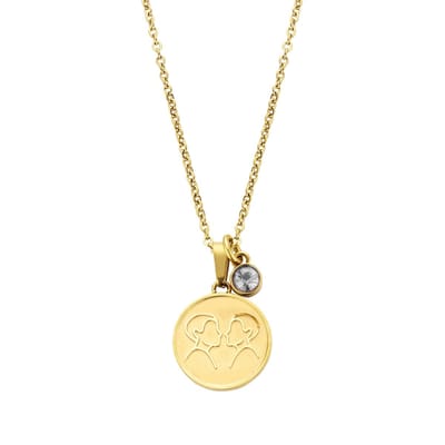 CO88 Collection Zodiac 8CN-26078 Stalen Collier met Hanger - Sterrenbeeld Tweelingen - Lengte 42 + 5 cm - Goudkleurig