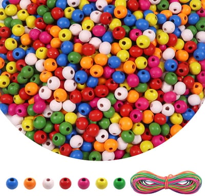 1000 stuks Kleurrijke Natuurlijke Houten Kralen met Gat Ronde 6 mm en 5 m Elastische Lijn voor doe-het-zelf Armbanden Halskettingen Handwerk Decoraties