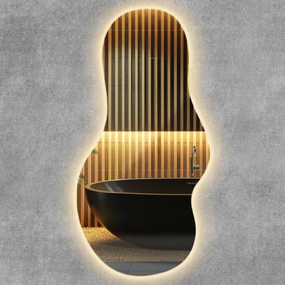 Wallfluent Wandspiegel LED - Grote Organische Badkamerspiegel LED - 40 cm x 80 cm - Moderne Organische Grote Spiegel LED - Wandspiegel met verlichting - Warm Wit 3000K - Verlichte LED Spiegel