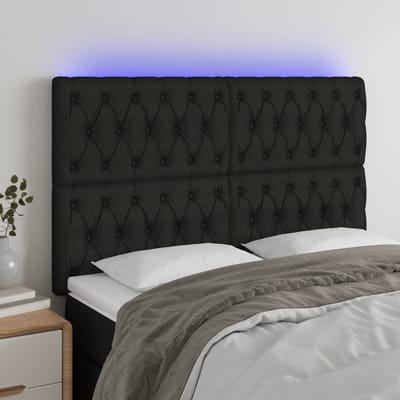 vidaXL - Hoofdbord - LED - 144x7x118/128 - cm - stof - zwart