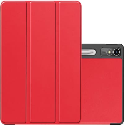 Hoes - Geschikt voor Lenovo Tab P12 - Dun & Stevig - Trifold Bookcase - Hard Cover Case - Met Uitsparing Geschikt voor Lenovo Pen - Hardcover Book - Tablet Hoesje - Rood