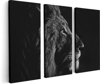 Artaza Canvas Schilderij Drieluik Leeuw - Leeuwenkop - Zwart Wit - 120x80 - Foto Op Canvas - Canvas Print