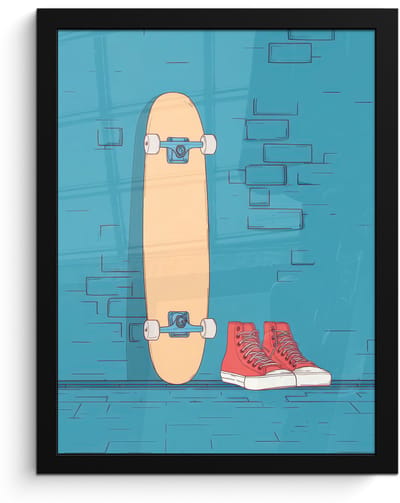 Poster in lijst - Fotolijst 30x40 cm - Posters - Skateboard - Gympen - Rood - Minimalistisch - Posterlijst zwart - Decoratie - Wanddecoratie woonkamer - Muurdecoratie slaapkamer - Kerstversiering - Kerstdecoratie voor binnen - Kerstmis