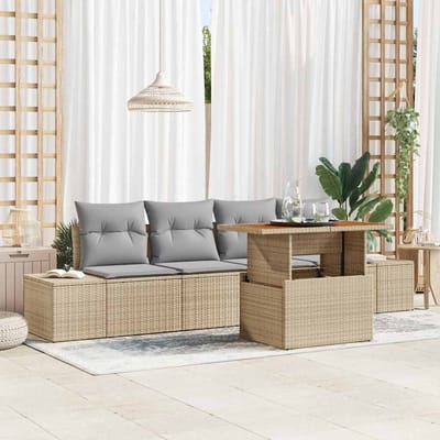 vidaXL Tuin Eettafel Set met kussen 5 pcs Beige en Grijs