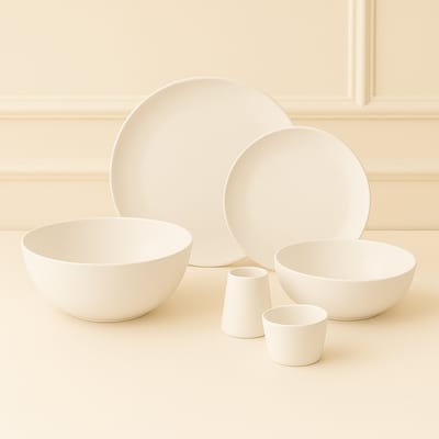 Mevaz Smile 27-delige Serviesset – 6 Persoons – Modern & Elegant – Glanzend Wit – Porselein