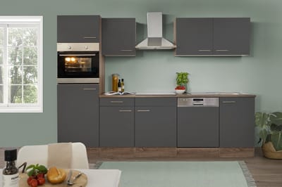 Goedkope keuken 280  cm - complete keuken met apparatuur Oliver  - Donker eiken/Grijs   - keramische kookplaat - vaatwasser - afzuigkap - oven    - spoelbak