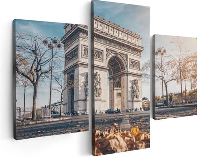 Artaza Canvas Schilderij Drieluik Arc De Triomphe In Parijs Tijdens De Herfst - 90x60 - Foto Op Canvas - Canvas Print