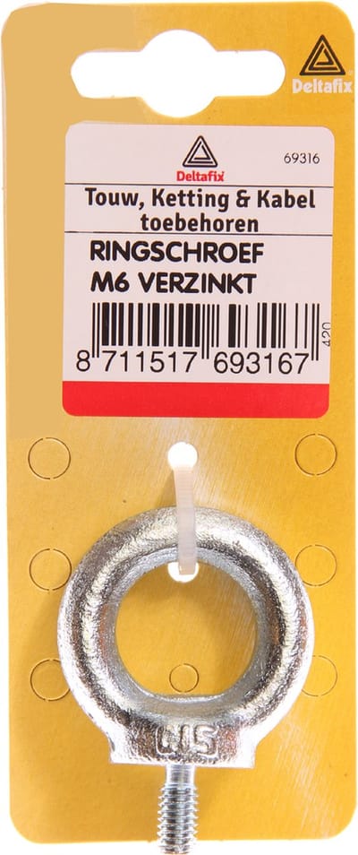 Oogbout. Ringschroef draad kort Verzinkt. M8. Deltafix.