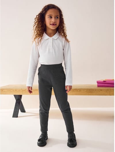 Next - Meisjes - Schoolbroek met hoog aandeel katoen en stretchy, elastische tailleband - Grijs