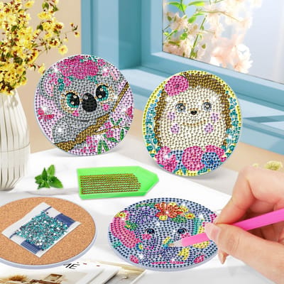SnelShoppen - 9-Stuks Onderzetters voor Diamantschilderen met Houder, Kurk, Creatieve Knutselsets voor Volwassenen en Kinderen, Doe-Het-Zelf Drankjes