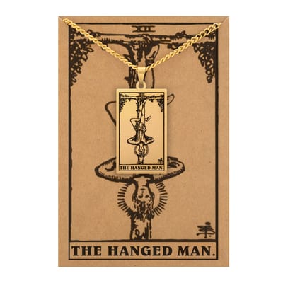 Tarot Ketting XII: De Gehangene / The Hanged Man - Inclusief Rider-Waite Kaart - Goudkleurig Stainless Steel - 60cm - Pax Amare