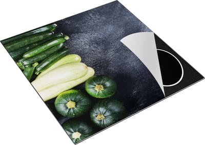 Chefcare Inductie Beschermer Courgettes op Zwarte Marmer - Groente - 78x78 cm - Afdekplaat Inductie - Kookplaat Beschermer - Inductie Mat