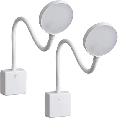 Verte Stekkerspot Dimbaar - LED-Lamp met Fitting - Dimbaar - Wandlamp met Stekker - 4 W - Zwenkarm - Flexibel - Neutraal Wit - 4000 K - Leeslamp - Nachtlampje - Wit - 2 Stuks