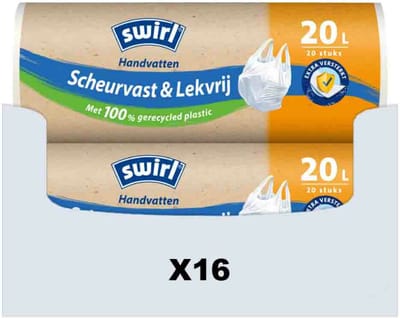 Swirl Vuilniszakken 20 Liter | Handvat | 320 Zakken | HDPE | 21 My | 48x48 cm - Swirl 20 Liter, Swirl Afvalzakken, Swirl Afvalzakken 20 Liter, Vuilniszak met Handvat