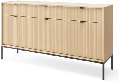 Selsey VELLORE – Buffetkast met 3 deuren, Eiken Vicenza-look met zwart frame, 154 cm