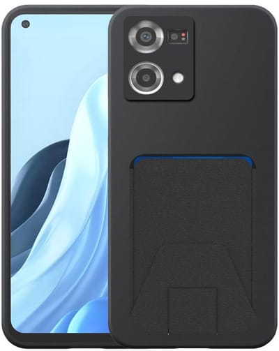Geschikt voor Oppo Reno 7 4G Telefoonhoesje met Verstelbare Leren Pasjeshouder - Flexible Back Cover Case Siliconen TPU with Adjustable Leather Cardslot - Zwart - Smartphonica geschikt voor Oppo Reno7 4G