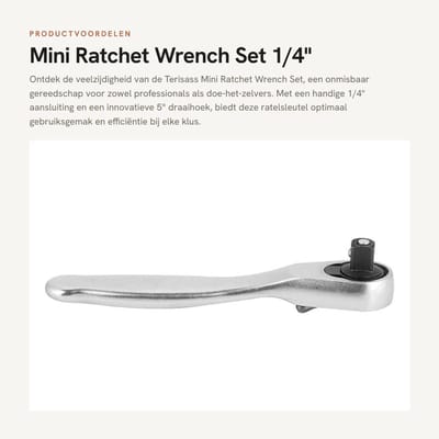 Dailygoods- Ratelsleutelset - 1/4" Ratelsleutel - Schokabsorberend - Antislip - Inclusief Vierkante Sleutel - Lichtgewicht 57 g