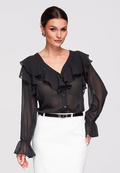 OMBRE Overhemd - Loose Fit - Lange Mouw - Knopen Zwart M
