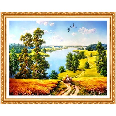 Peinture au Diamant DIY Perçage Complet « Paysage d'Automne » Broderie Diamant Point de Croix Peinture Strass 20X30CM yellow