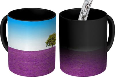 Magische Mok - Foto op Warmte Mokken - Koffiemok - Boom - Paars - Lucht - Lavendel - Magic Mok - Beker - 350 ML - Theemok