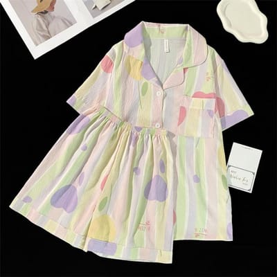 Dames Katoen Zoete Pyjama Set Tweedelige Pj Sets Nachtkleding Loungewear Knopen Pyjama Dames 2-delige Pijama Homewear Outfits M beige