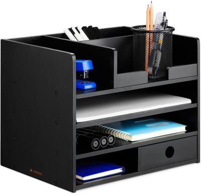 Dailygoods- Bureau Organizer Bamboe - Bureaukastje met 1 Lade - 33 x 24 x 26 cm - Bureau Accessoires - Brievenbak - Kantoorartikelen - Milieuvriendelijk Design - Bureau Kastje