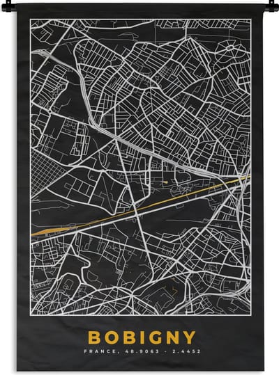 Wandkleed - Wanddoek - Stadskaart – Plattegrond – Kaart – Frankrijk - Bobigny - 120x180 cm - Wandtapijt