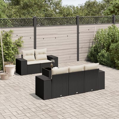 vidaXL - 6-delige - Loungeset - met - kussens - poly - rattan - zwart